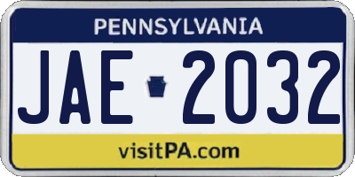 PA license plate JAE2032