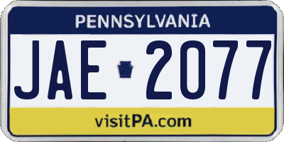 PA license plate JAE2077