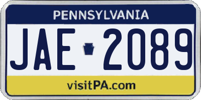 PA license plate JAE2089