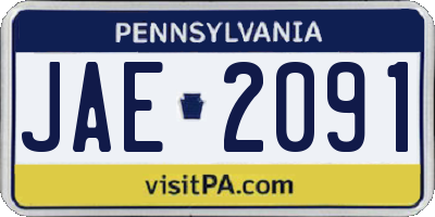 PA license plate JAE2091