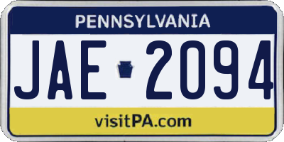 PA license plate JAE2094