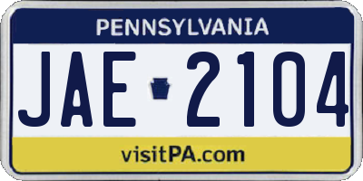 PA license plate JAE2104