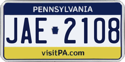 PA license plate JAE2108