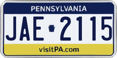 PA license plate JAE2115