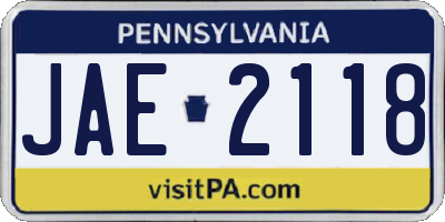 PA license plate JAE2118