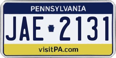 PA license plate JAE2131