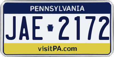 PA license plate JAE2172