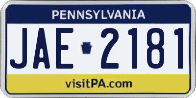PA license plate JAE2181