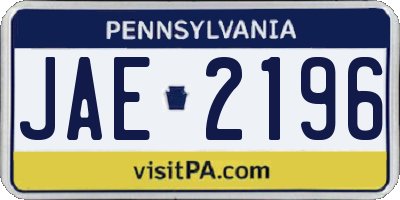 PA license plate JAE2196