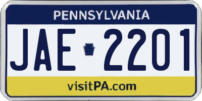 PA license plate JAE2201