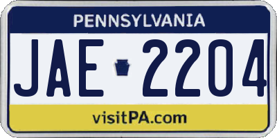 PA license plate JAE2204