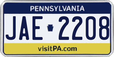PA license plate JAE2208