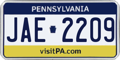 PA license plate JAE2209