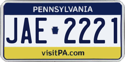 PA license plate JAE2221