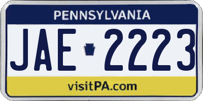 PA license plate JAE2223