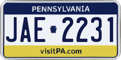 PA license plate JAE2231