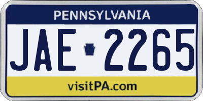 PA license plate JAE2265