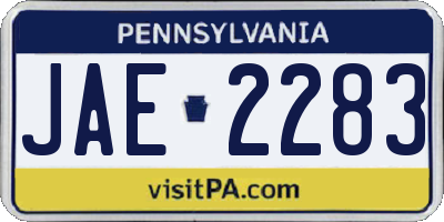 PA license plate JAE2283