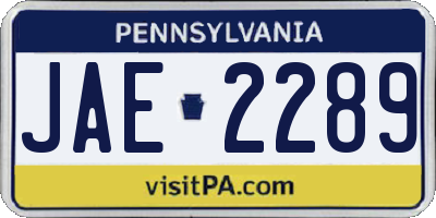 PA license plate JAE2289