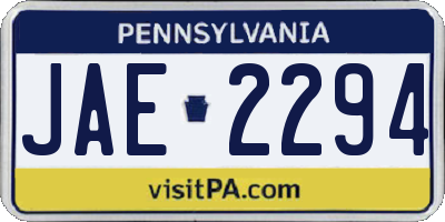 PA license plate JAE2294