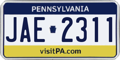 PA license plate JAE2311