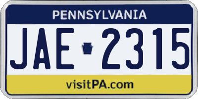 PA license plate JAE2315