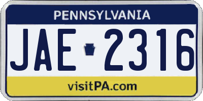 PA license plate JAE2316