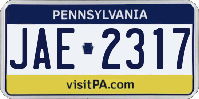 PA license plate JAE2317