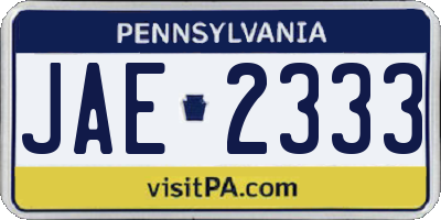 PA license plate JAE2333