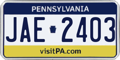 PA license plate JAE2403
