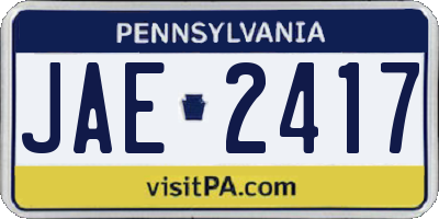 PA license plate JAE2417