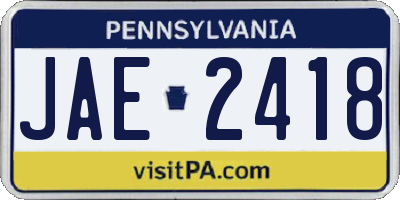 PA license plate JAE2418