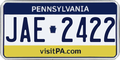 PA license plate JAE2422