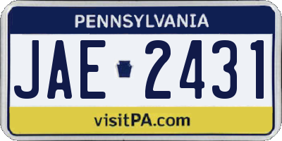 PA license plate JAE2431