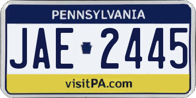 PA license plate JAE2445