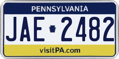PA license plate JAE2482