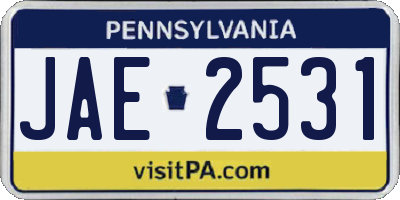 PA license plate JAE2531