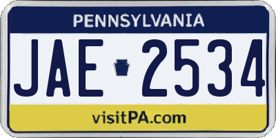 PA license plate JAE2534