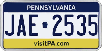 PA license plate JAE2535