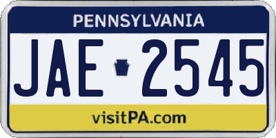 PA license plate JAE2545