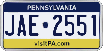 PA license plate JAE2551