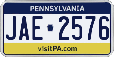 PA license plate JAE2576