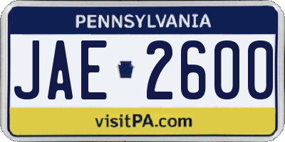 PA license plate JAE2600