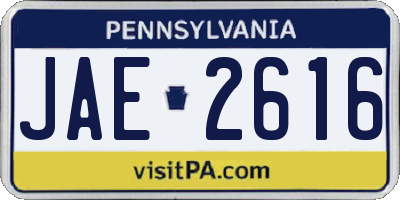 PA license plate JAE2616