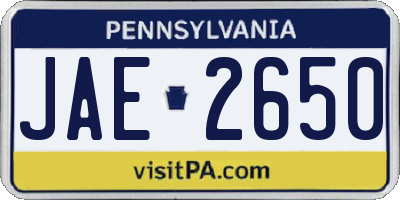 PA license plate JAE2650