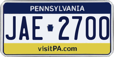 PA license plate JAE2700