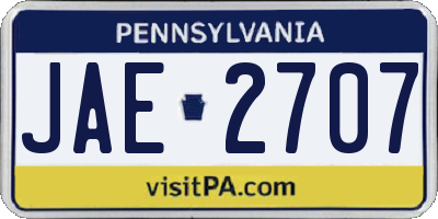 PA license plate JAE2707