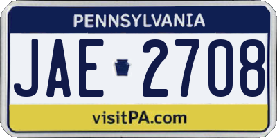 PA license plate JAE2708