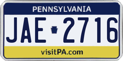 PA license plate JAE2716