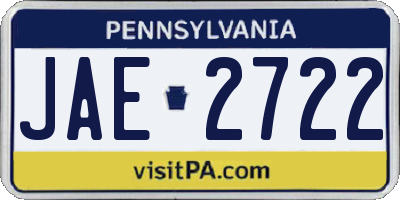 PA license plate JAE2722